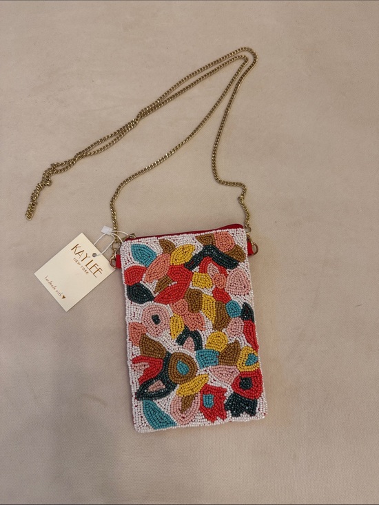 Kay Lee New York Handbags - Multicolor Beaded Floral Crossbody Bag with Gold Chain